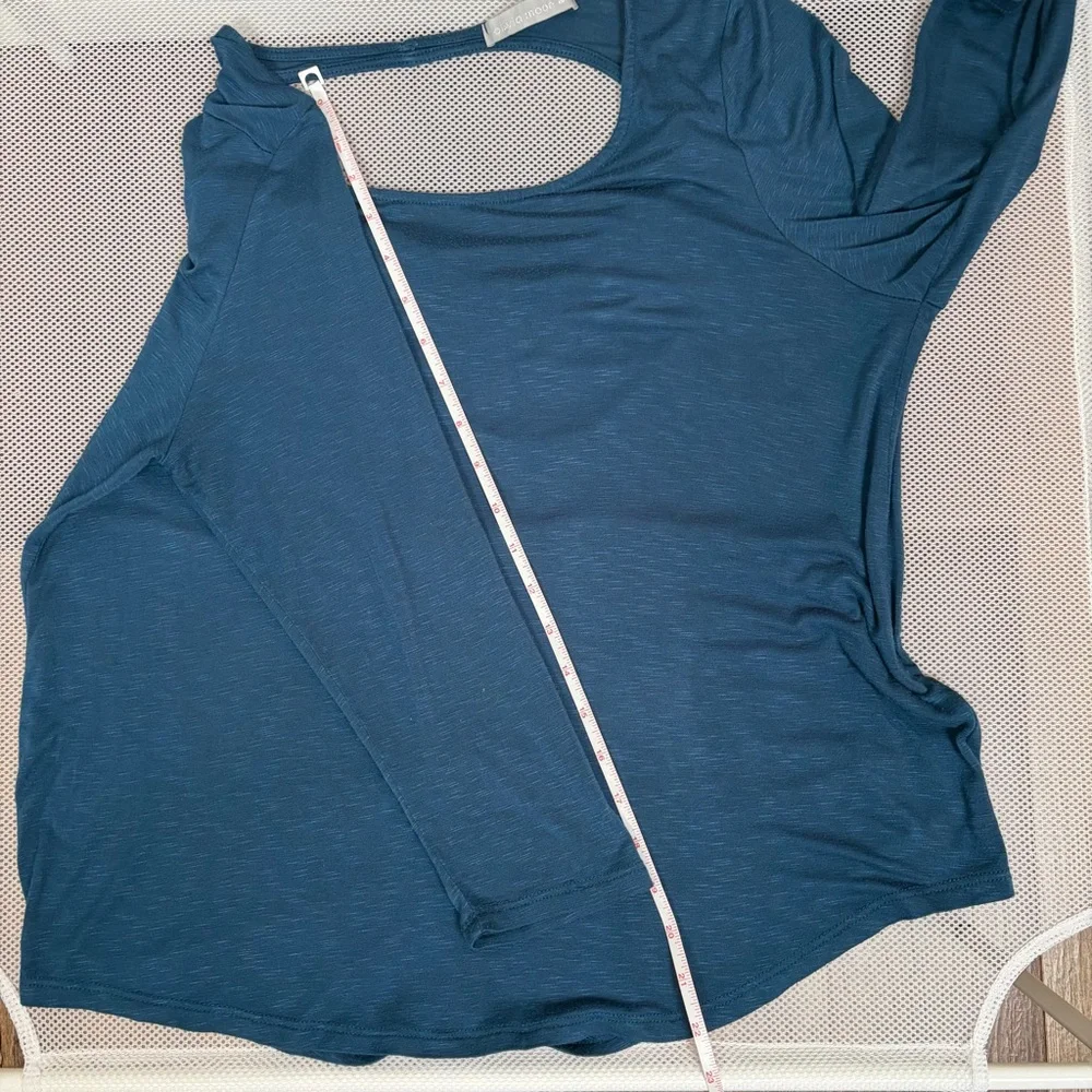 Olivia Moon Teal Blue Drape Open Back Knit Top Sz M Long Sleeve Made In USA EUC